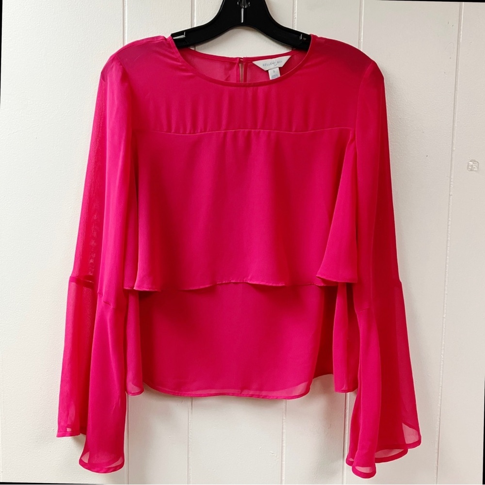 BELLE + SKY Fairy Whimsical Romantic Sheer Blouse SMALL Fuchsia Pink Tiered